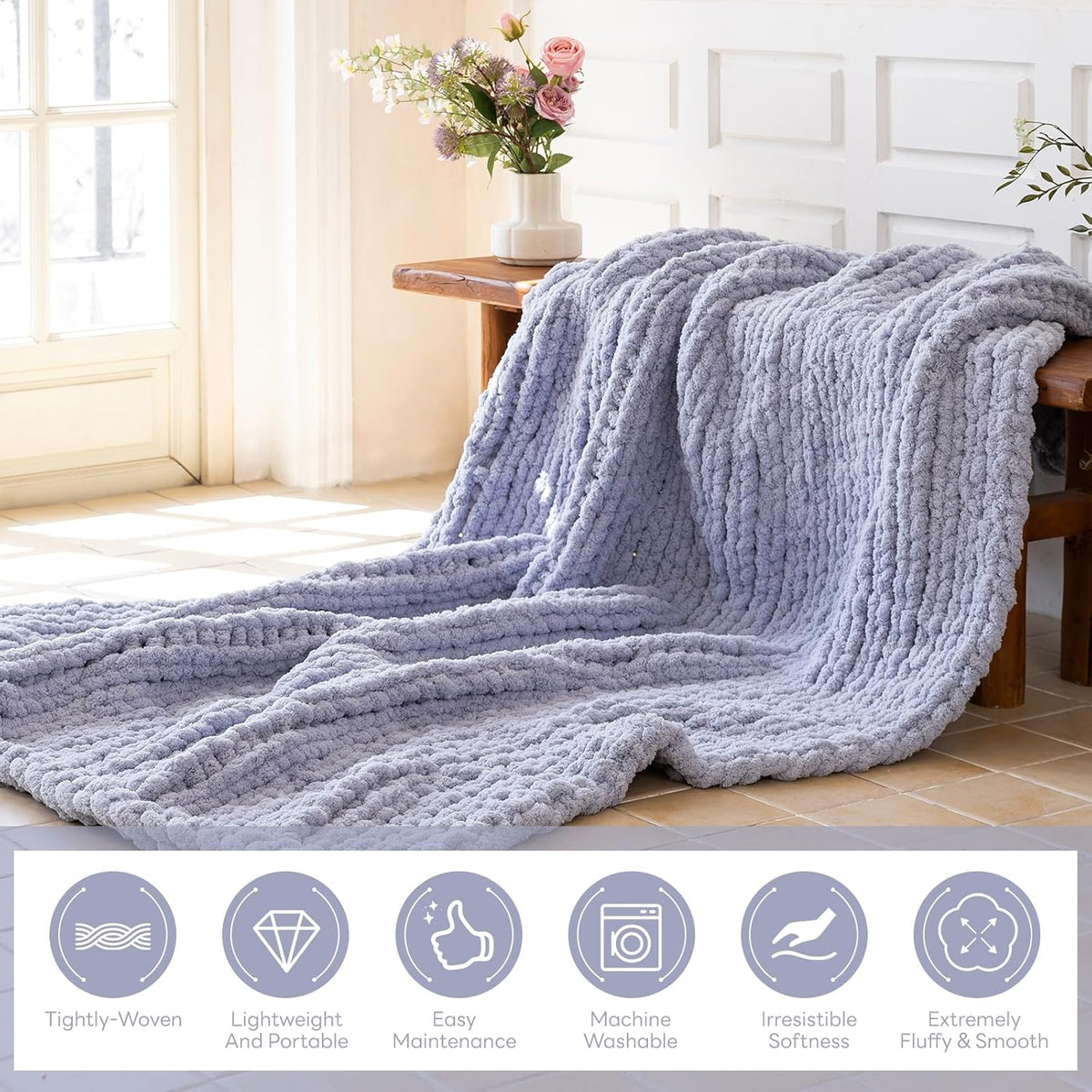 Chunky Knit Blanket - Luxury Soft Cozy 60 * 80 Throw Blanket,100% Woven Blanket Rope Knot Throw