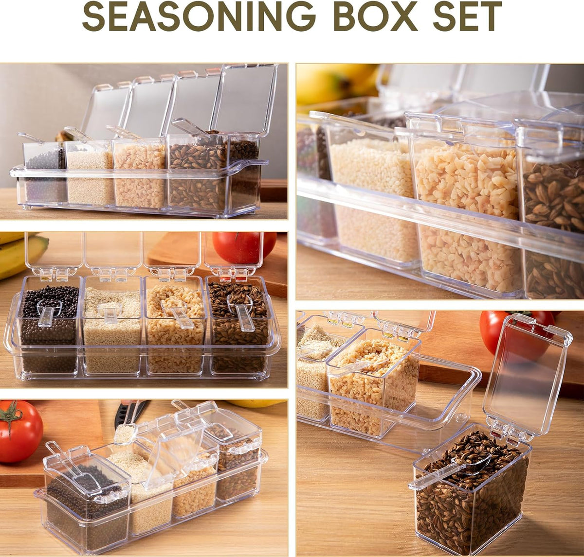 Clear Seasoning Box, 4 Pieces Seasoning Rack Spice Pots, Storage Container Condiment Jars Acrylic