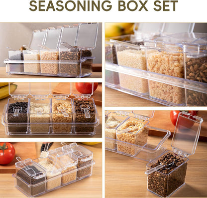 Clear Seasoning Box, 4 Pieces Seasoning Rack Spice Pots, Storage Container Condiment Jars Acrylic