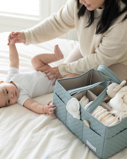 Lily Miles Baby Diaper Caddy Organizer, Quilted Nursery Storage Basket for Newborn Essentials and