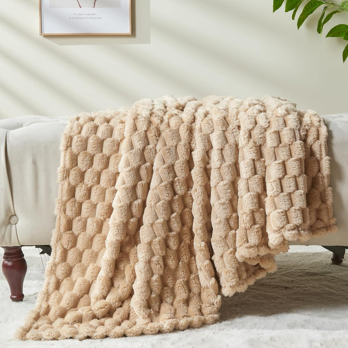NEWCOSPLAY Super Soft Twin Blanket Brown Premium Silky Flannel Fleece 3D Clouds Stylish Jacquard
