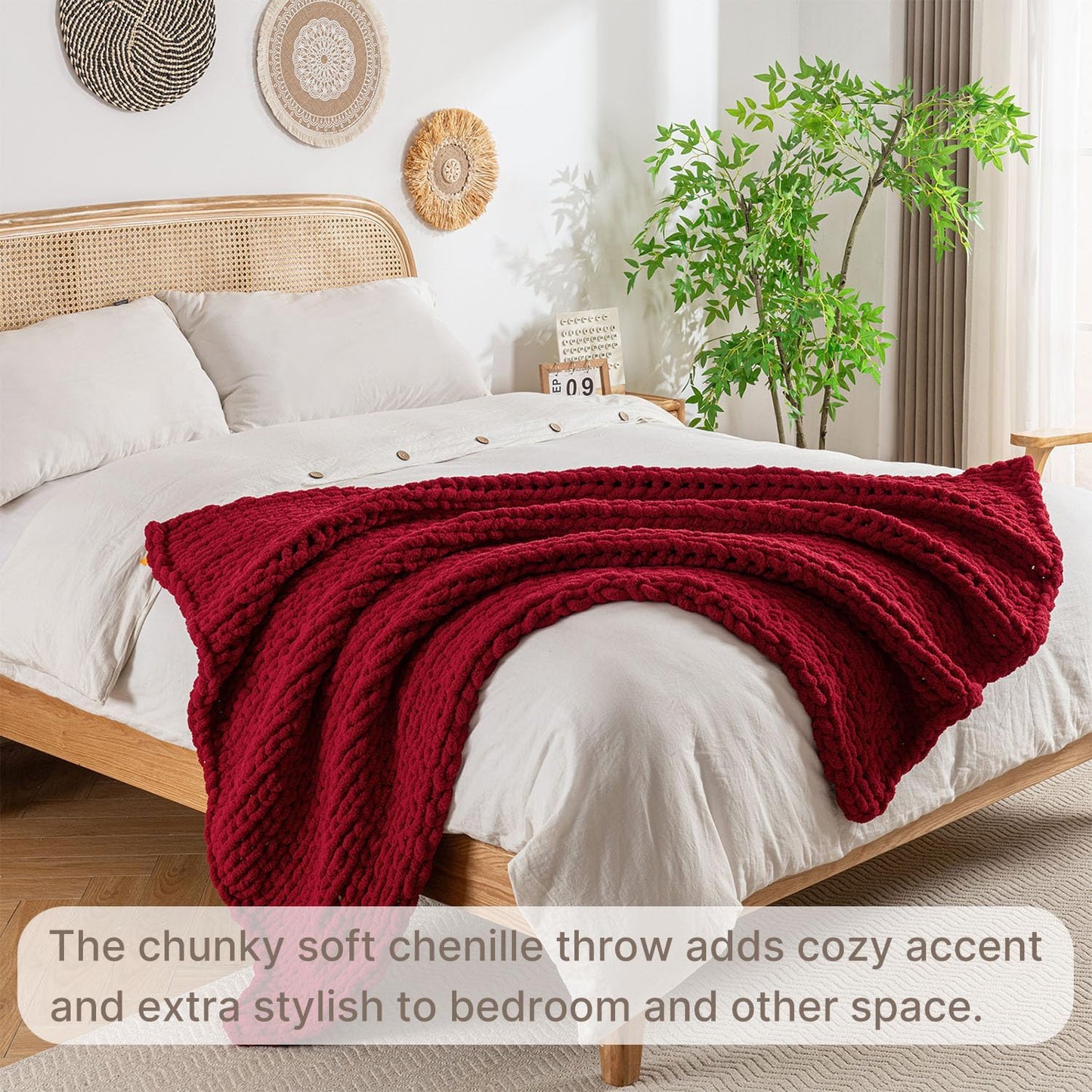 Chunky Knit Blanket Throw, 100% Hand Knit Throw Blanket Handmade Chenille Cable Knit Throw for