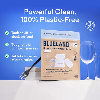 BLUELAND Dishwasher Detergent Tablets, 120 Count, Unscented 100% Plastic-Free Eco Friendly