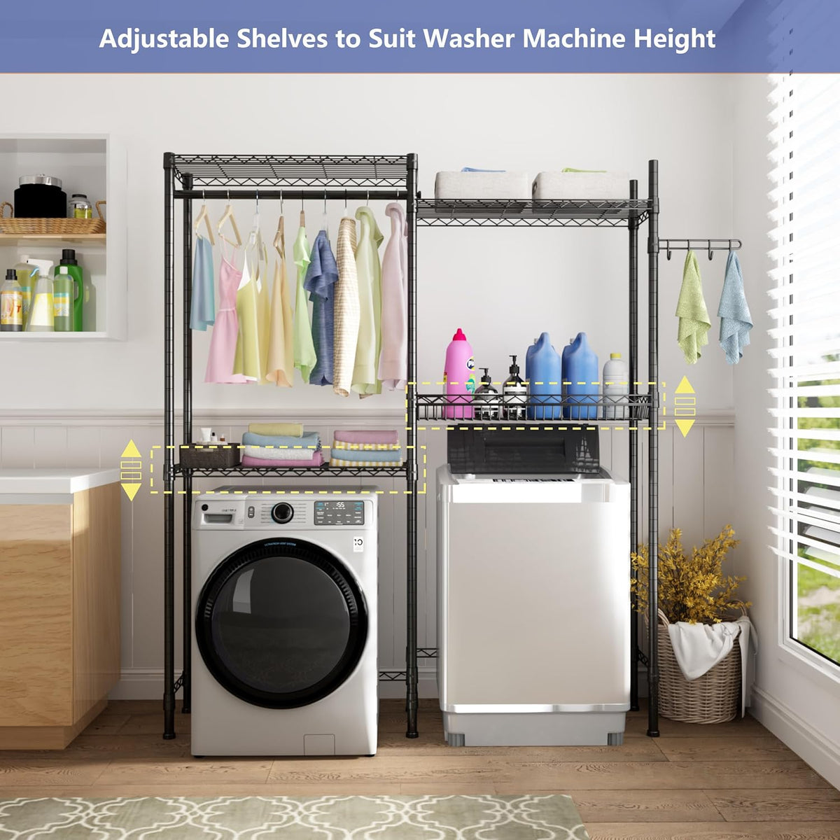 Over Washer and Dryer Shelves,Laundry Room Storage Organization Clothes Drying Rack,4 Tier
