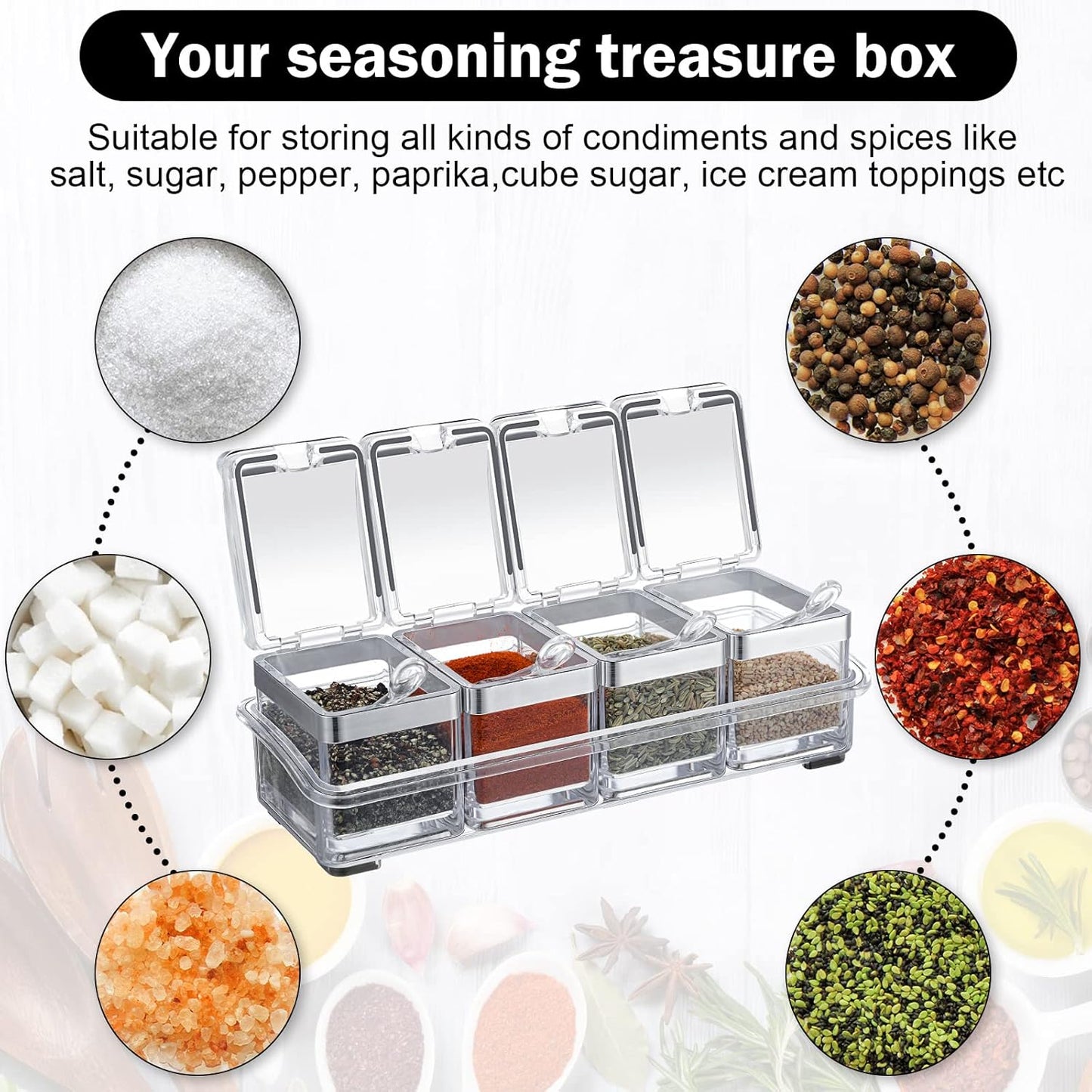2 Set Acrylic Seasoning Organizer Box 8 Pcs Clear Seasoning Rack Spice Pots Condiments Containers