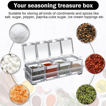 2 Set Acrylic Seasoning Organizer Box 8 Pcs Clear Seasoning Rack Spice Pots Condiments Containers