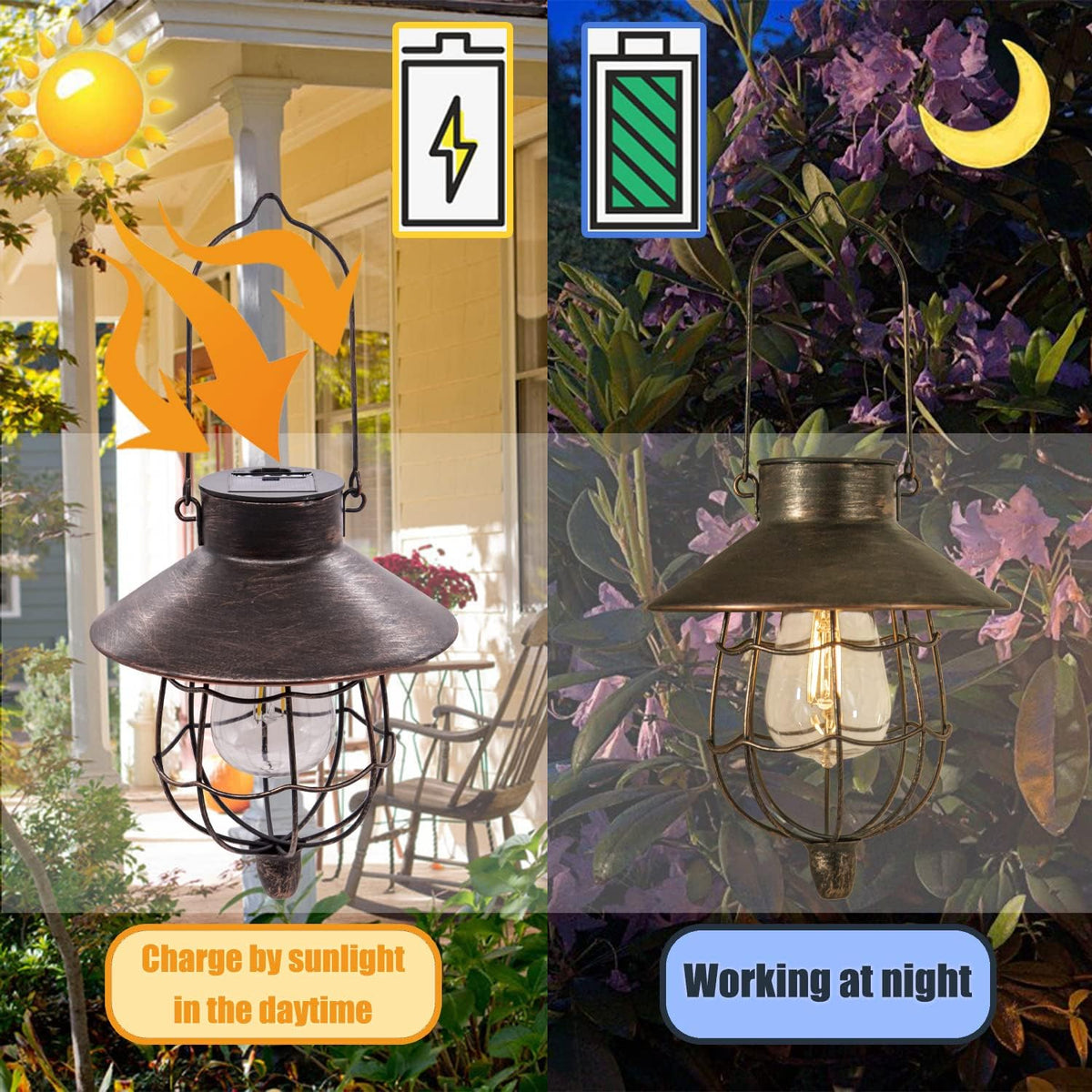 YAKii 6 Pack Solar Lantern Hanging Waterproof Outdoor Metal Solar Lamp with Warm White Light