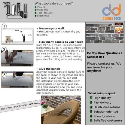 Dundee Deco 3D Wall Panels Faux Brick - Cladding, Grey Black Stone Look Wall Paneling, Styrofoam