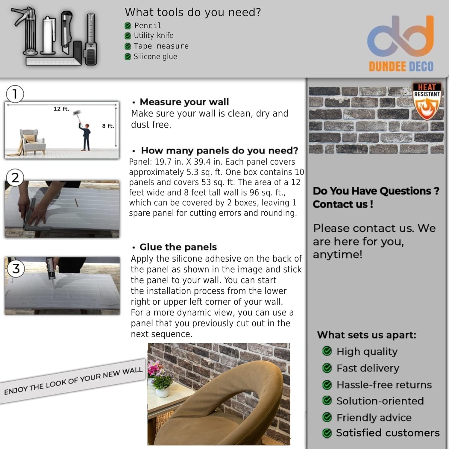 Dundee Deco 3D Wall Panels Faux Brick - Cladding Grey Black Stone Look Wall Paneling, Styrofoam