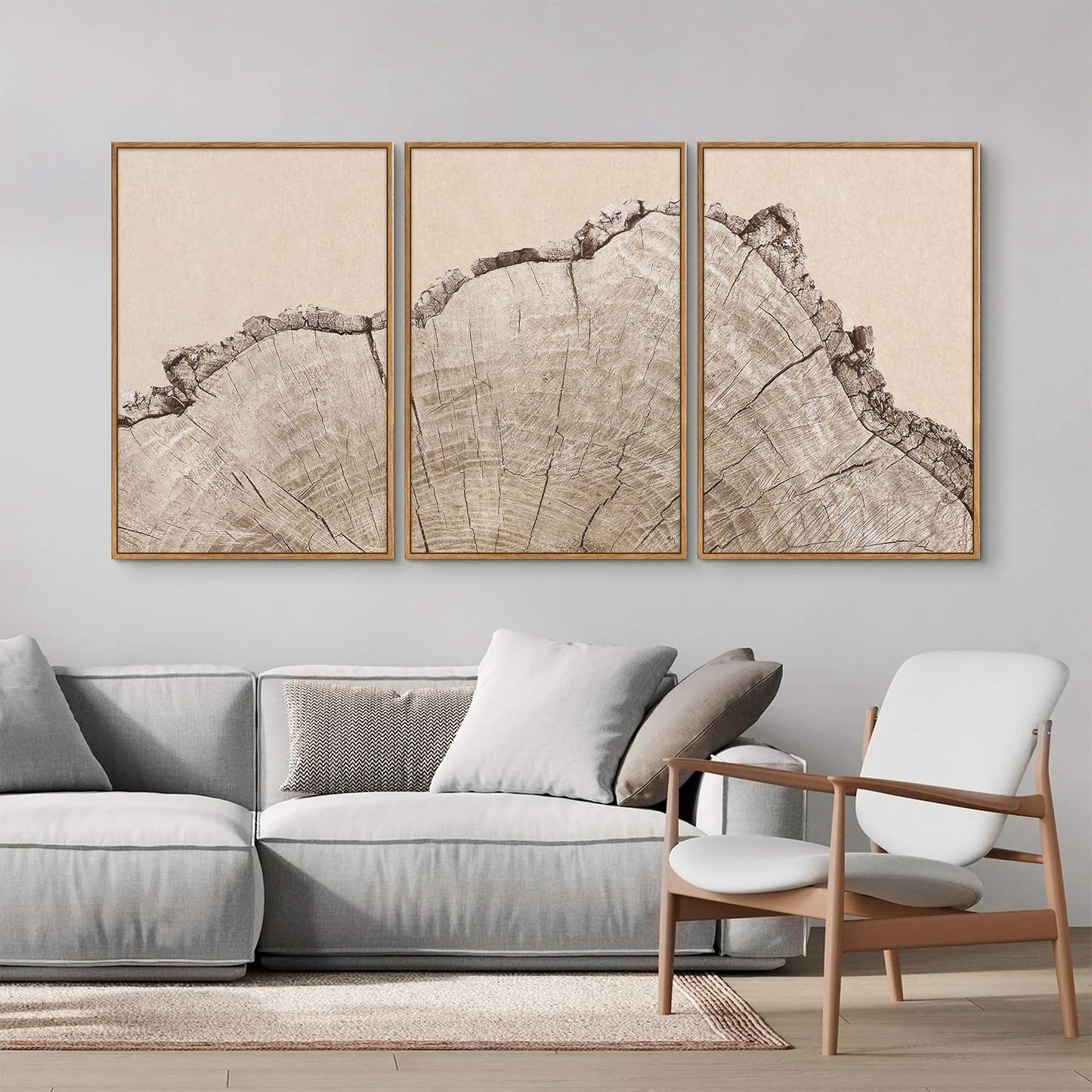 SIGNINART Large Tree Ring Framed Canvas Wall Art Set, Rustic Beige Wooden Wall Decor, Neutral