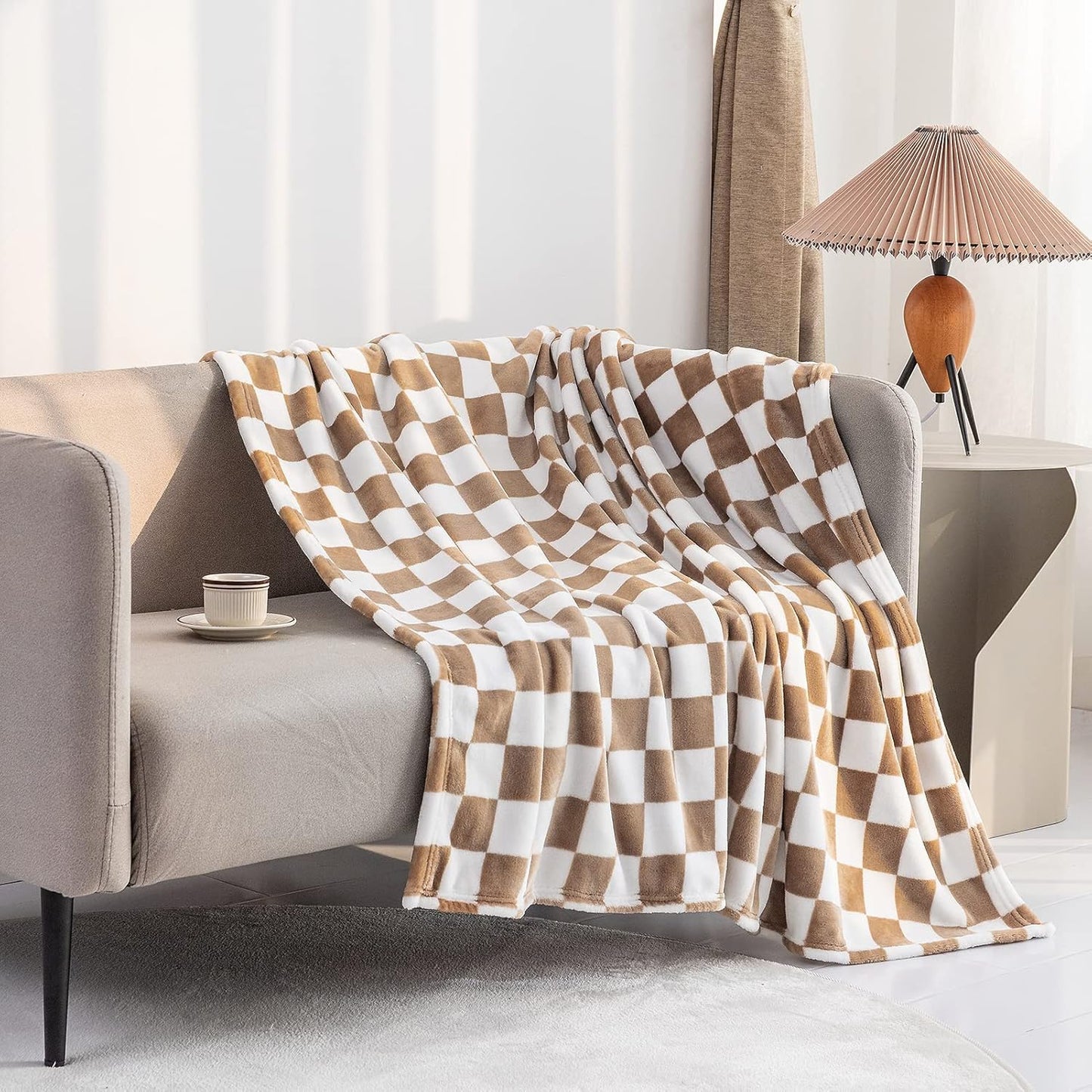LOMAO Throw Blankets Flannel Blanket with Checkerboard Grid Pattern Soft Throw Blanket for Couch