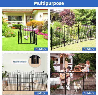 ADAVIN Tall Garden Fence with Gate,40 in(H) 4 Panels Animal Barrier Fence, Black Heavy Duty Iron