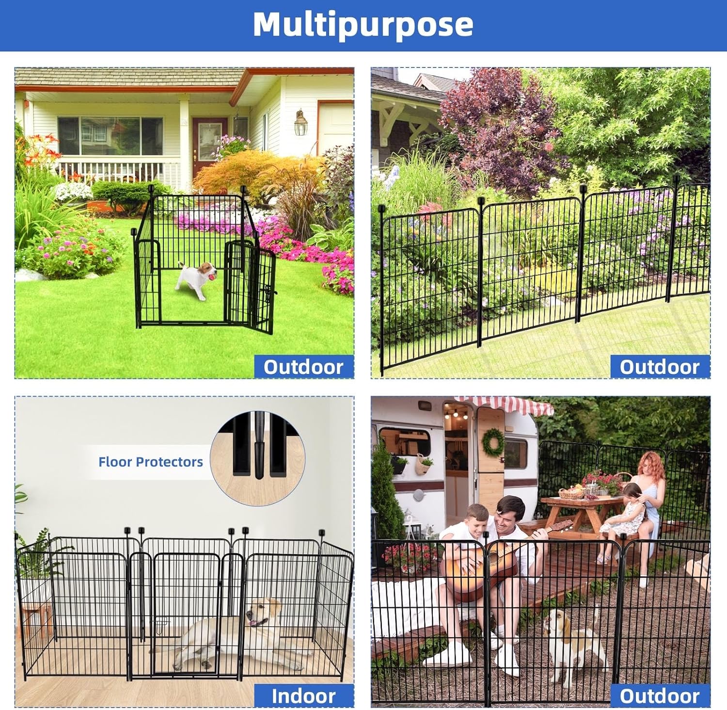 ADAVIN Tall Garden Fence with Gate, 48 in(H) 4 Panels Heavy Duty Iron Metal Fencing Border, Indoor