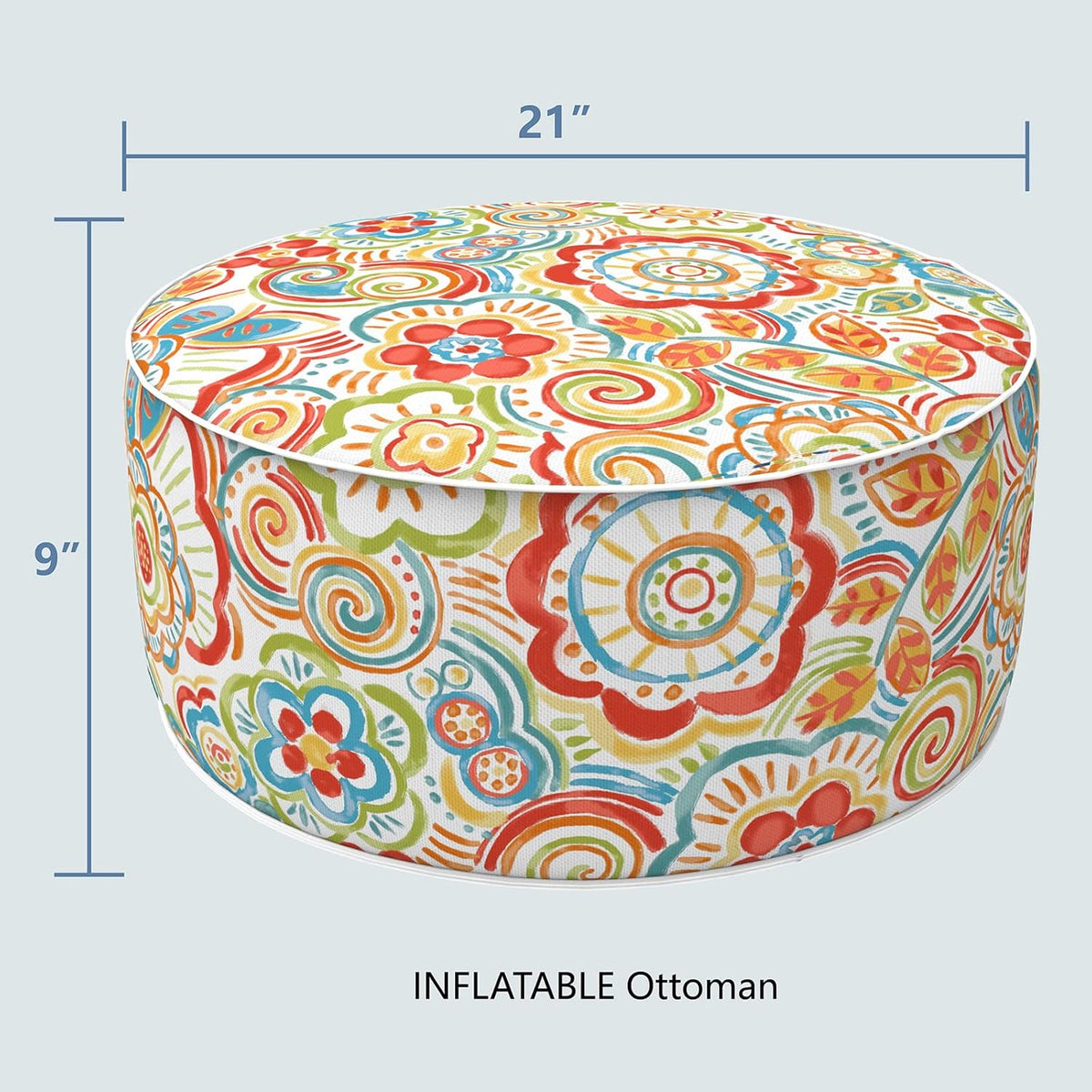 LVTXIII Indoor/Outdoor Inflatable Ottoman, All Weather Round Footrest Stool D21”x H9”, Portable for