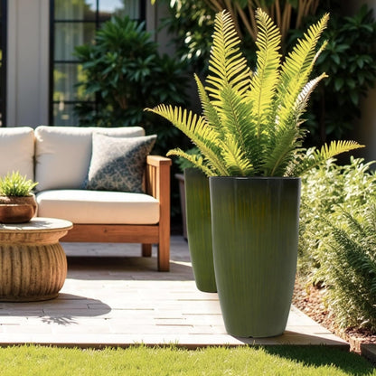 Worth Garden 23.5" H. Large Plastic Planters - Set of 2 Gradient Green Glossy Smooth Finish - Tall