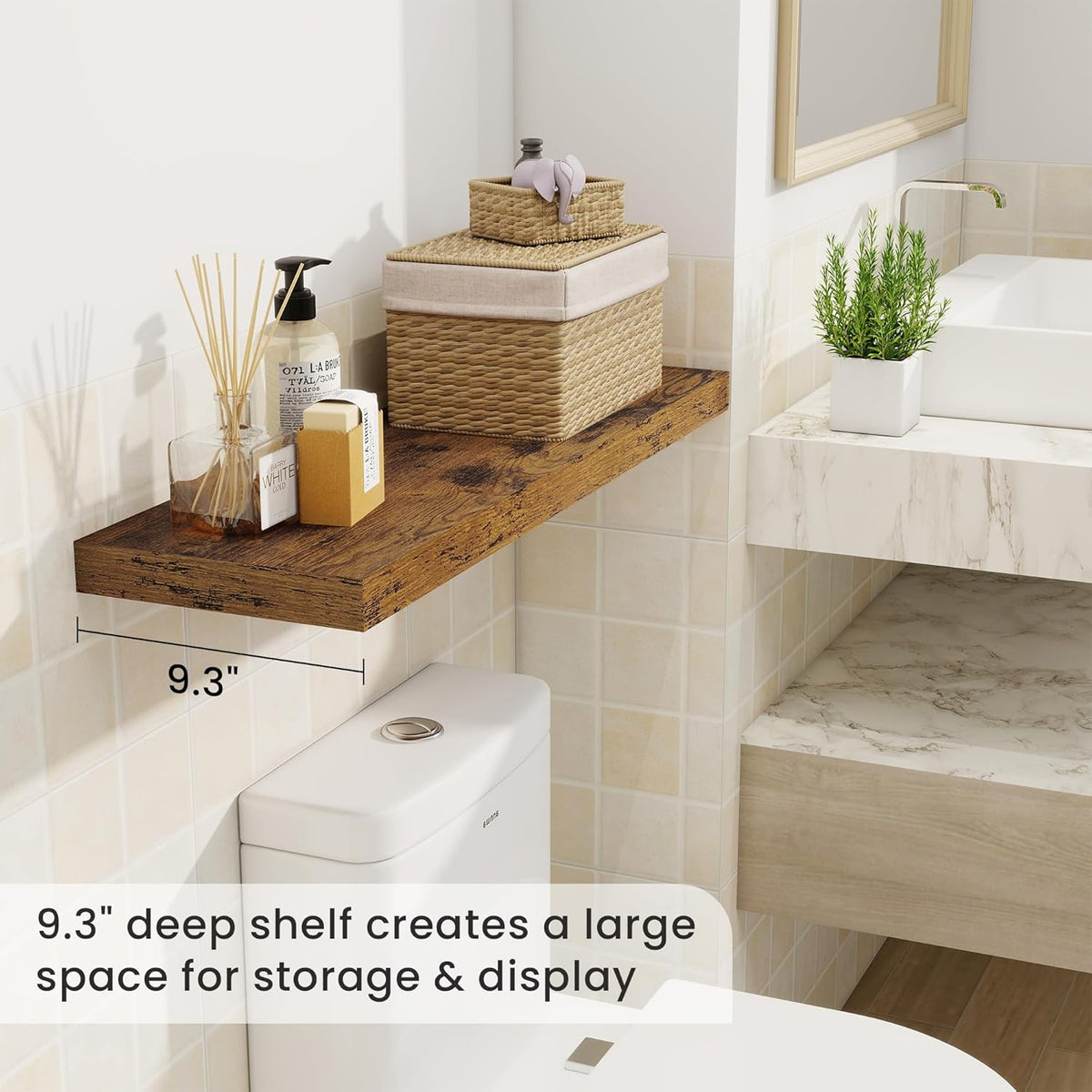 Fun Memories Floating Shelves for Wall, 32 Inch Rustic Wood Wall Mounted Shelves for Bathroom