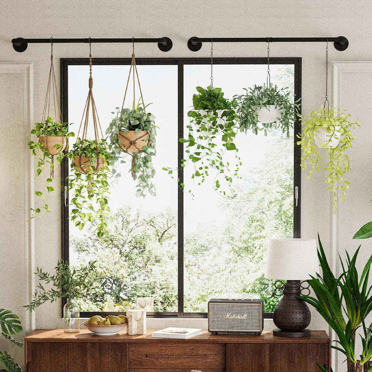 2Pc Hanging Planters for Indoor Plants Plant Hanger Indoor Hanging Plant Holder Black Metal