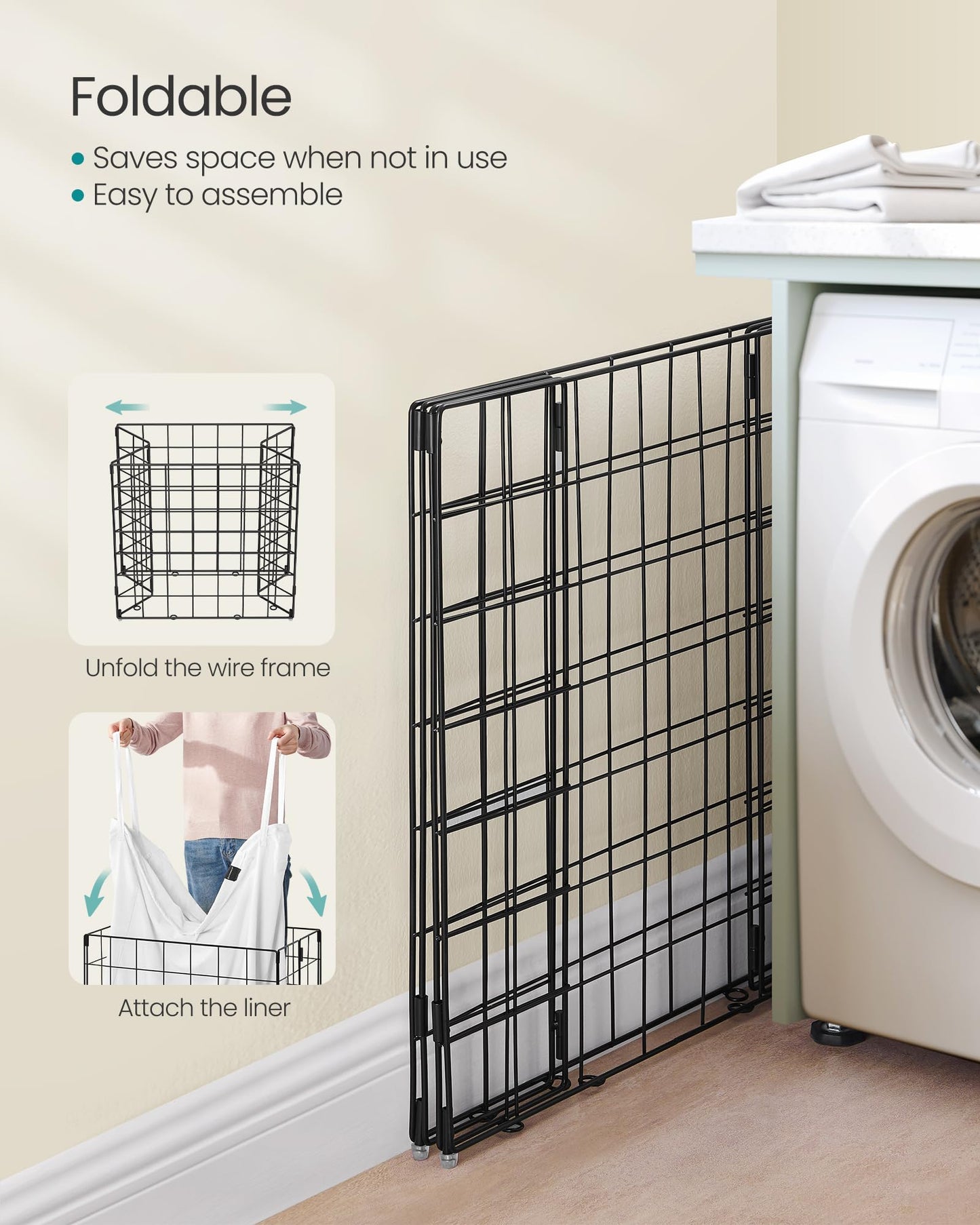 SONGMICS Laundry Hamper, 34.3 Gal. (130L) Laundry Basket, Collapsible Clothes Hamper, Removable and