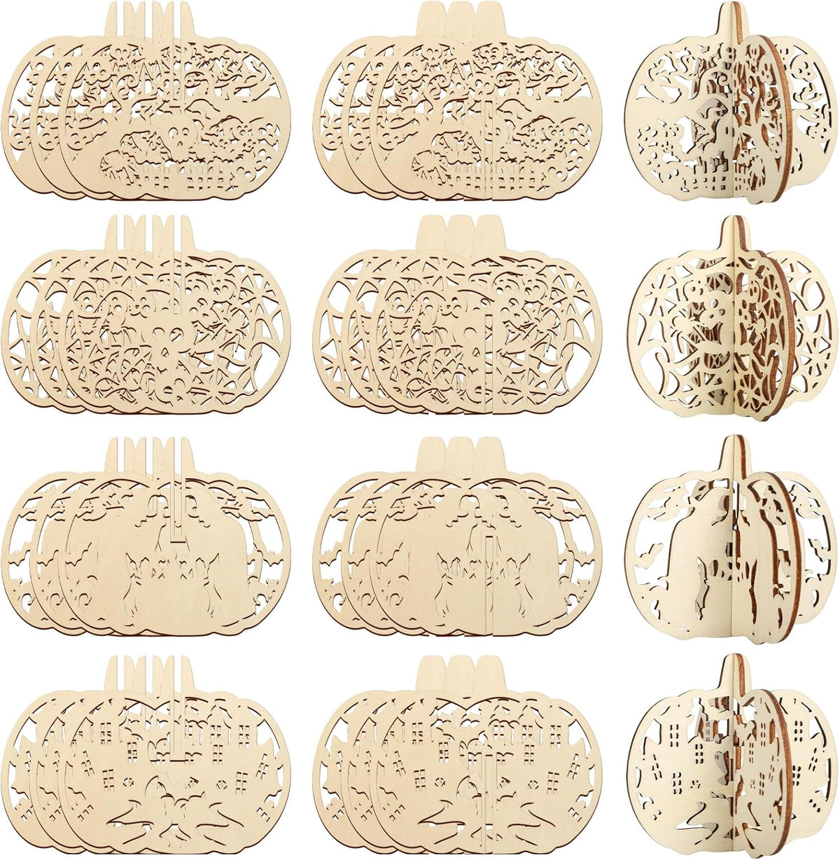 COCHIE DIY 3D Halloween Pumpkin Wood Crafts to Paint for Kids Adults, Paintable Unfinished Wooden