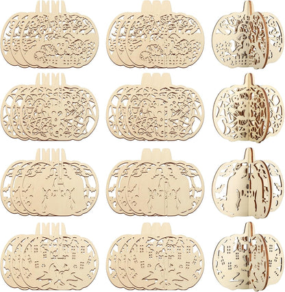 COCHIE DIY 3D Halloween Pumpkin Wood Crafts to Paint for Kids Adults, Paintable Unfinished Wooden