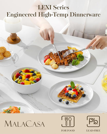 MALACASA 18 Pieces Gourmet Porcelain Dinnerware Sets, Premium Plates and Bowls Set, High-Fired