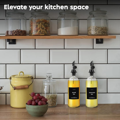 Olive Oil Dispenser Bottle - Includes 55 Kitchen Essential Labels - Cooking Oil Bottles for