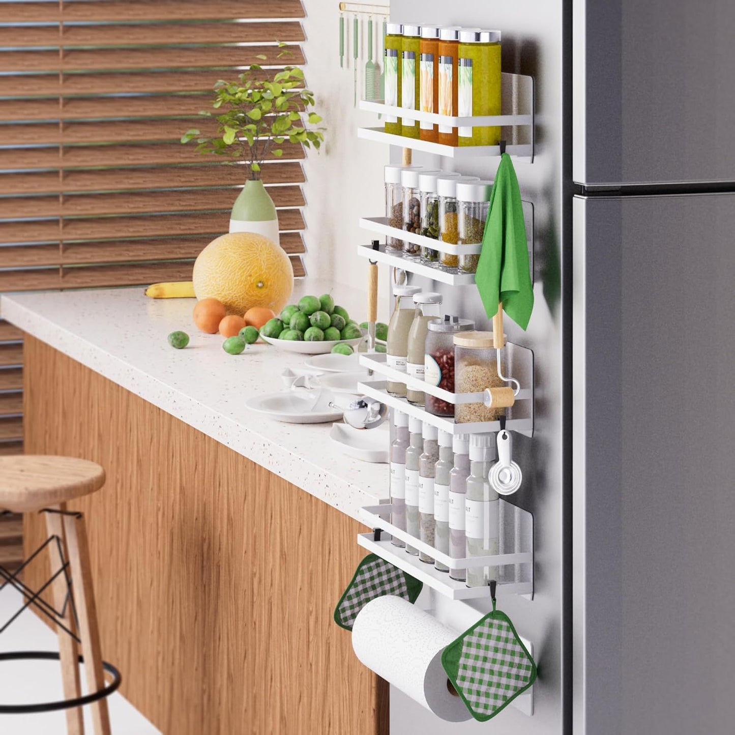 Magnetic Spice Rack Moveable Magnetic Shelf Organizer for Kitchen Refrigerator Microwave Oven
