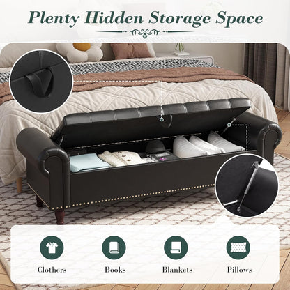 Apicizon 60”Storage Benches, Queen Size Faux Leather Bed Bench with Tufted Button, Upholstered