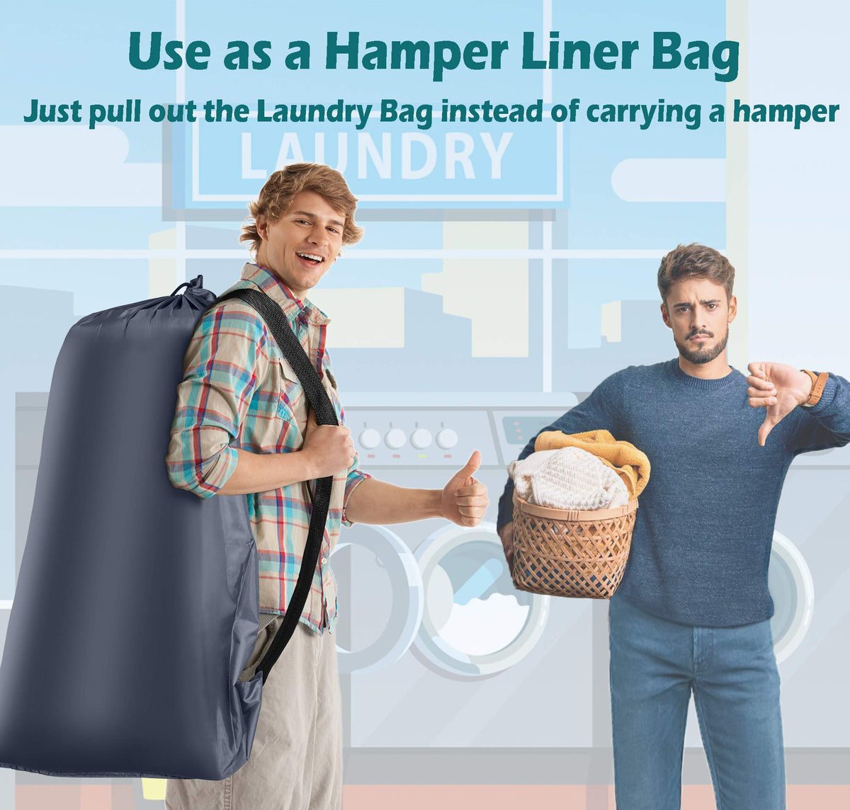 Coomee Heavy Duty Laundry Bag, 2 Pack XL Nylon Laundry Bags with Straps