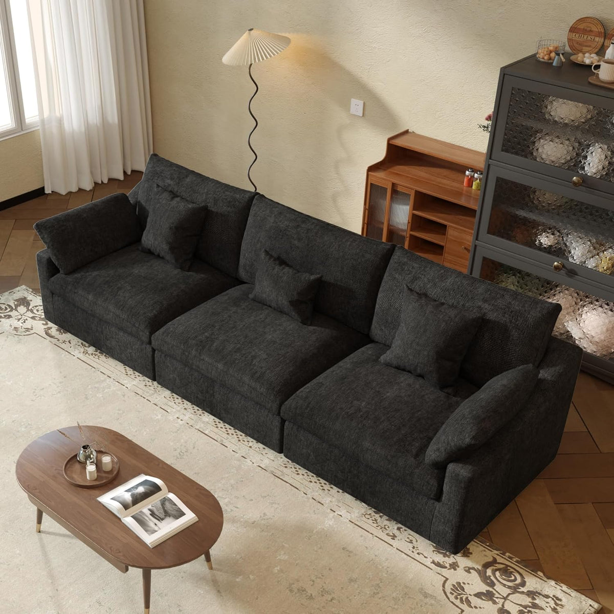 JACH Sectional Couches for Living Room, 3 Seater Cloud Sectional Couch with Deep Seat, Down Filled