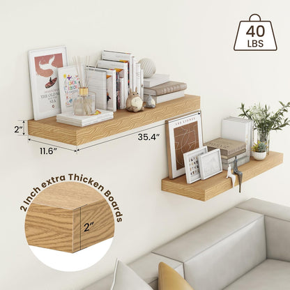 Deep Floating Shelves for Wall, 35.4W x 11.6D Rustic Large Wall Shelves Set of 2, 11.6 Inch Deep