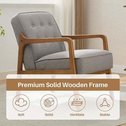 Linen Accent Chair, Mid Century Modern Chair for Living Room, Upholstered Comfy Lounge Armchair