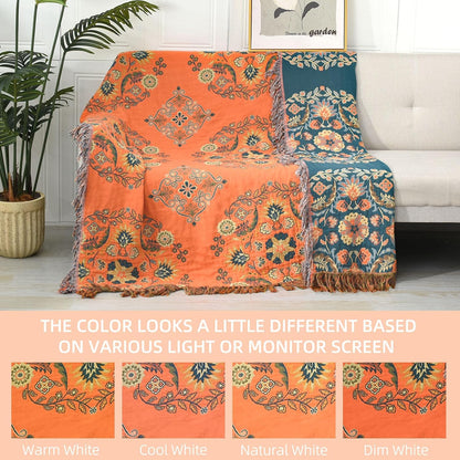 Boho Throw Blanket for Bed - 100% Pure Cotton Ultra Soft Rustic Quilt - Farmhouse Decor Bed