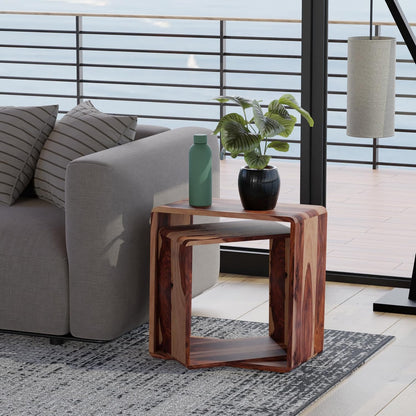 Relso Cascade Nesting Tables for Living Room with Premium Sheesham Wood Construction | Nesting End