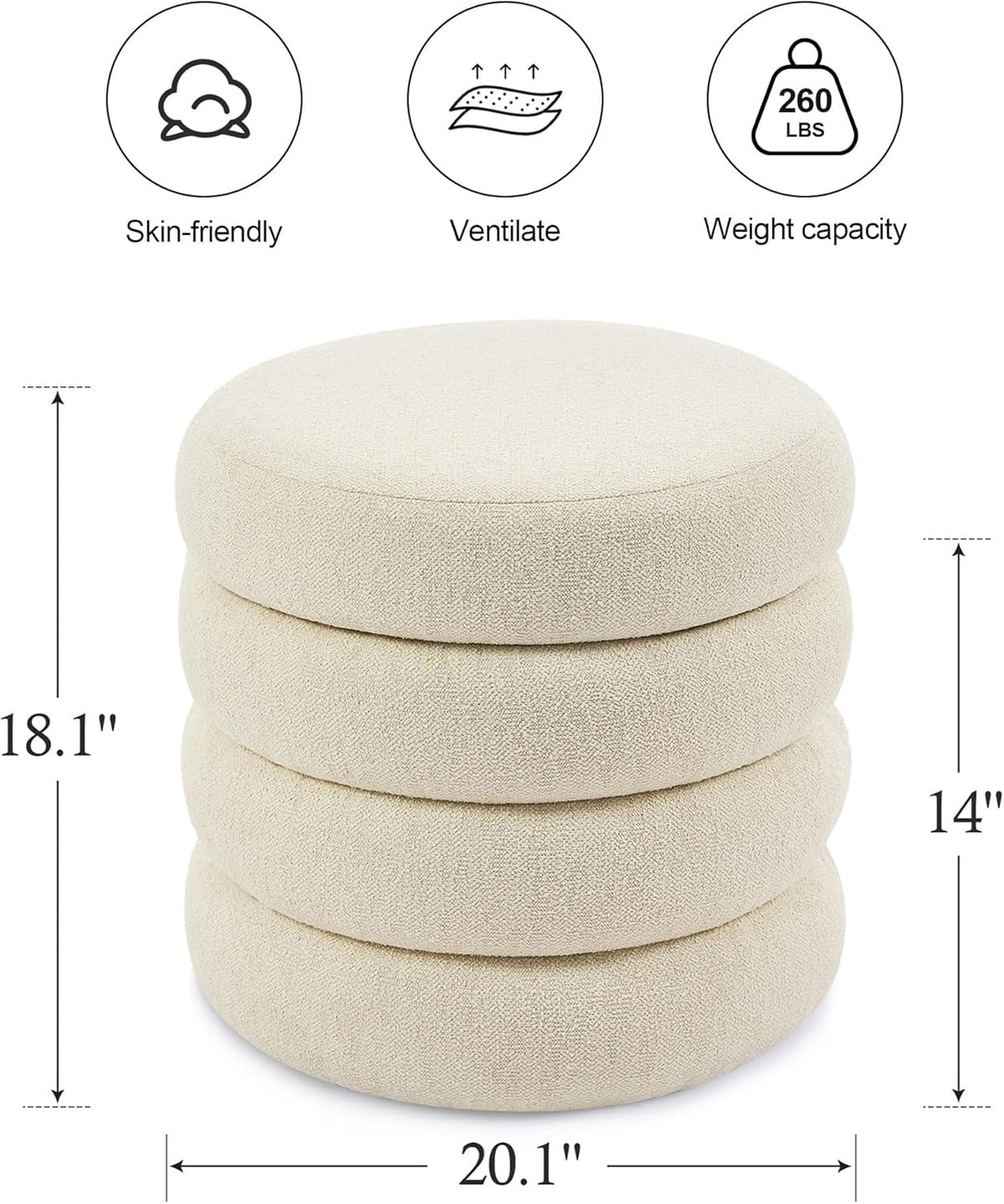 ONEVOG Round Storage Ottoman, 20" Small Ottomans Table with Removable Lid, Linen Fabric Soft