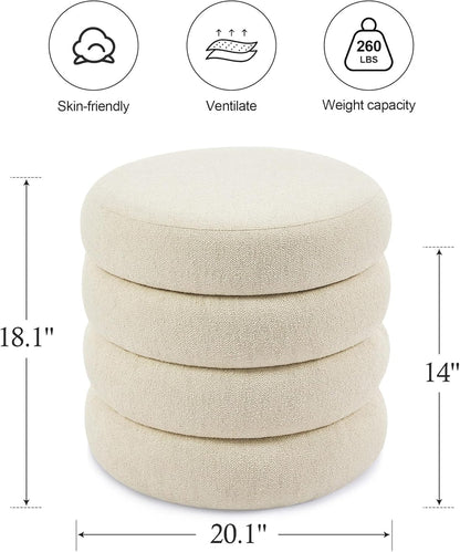 ONEVOG Round Storage Ottoman, 20" Small Ottomans Table with Removable Lid, Linen Fabric Soft