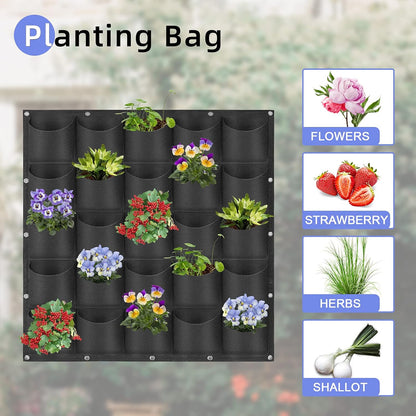 25 Pockets Hanging Planter Bags, Hanging Vertical Wall Mounted Plant Planting Grow Bags, Herb