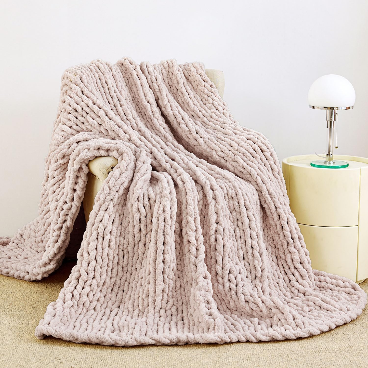 Admitrack Chunky Knit Blanket Throw, 100% Hand Knit Chenille Throw Blanket for Sofa & Home Decor