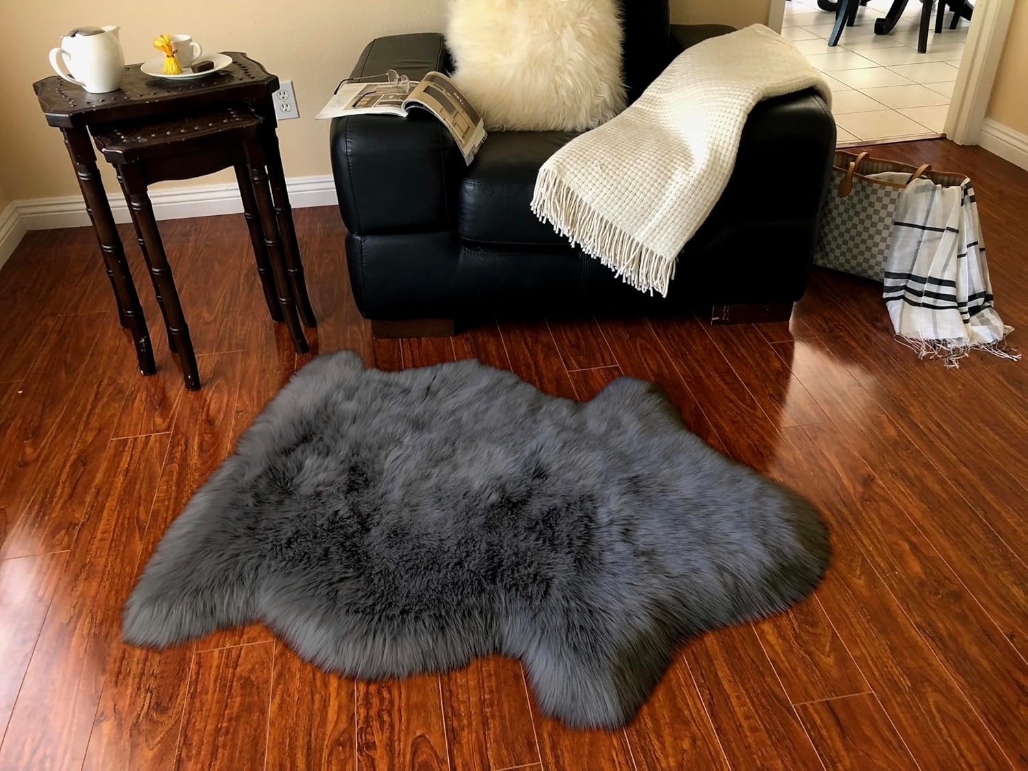 LAMBZY Faux Sheepskin Soft Hypoallergenic Free Shape Silky Shag Rug, Luxury Shaggy Silky Plush