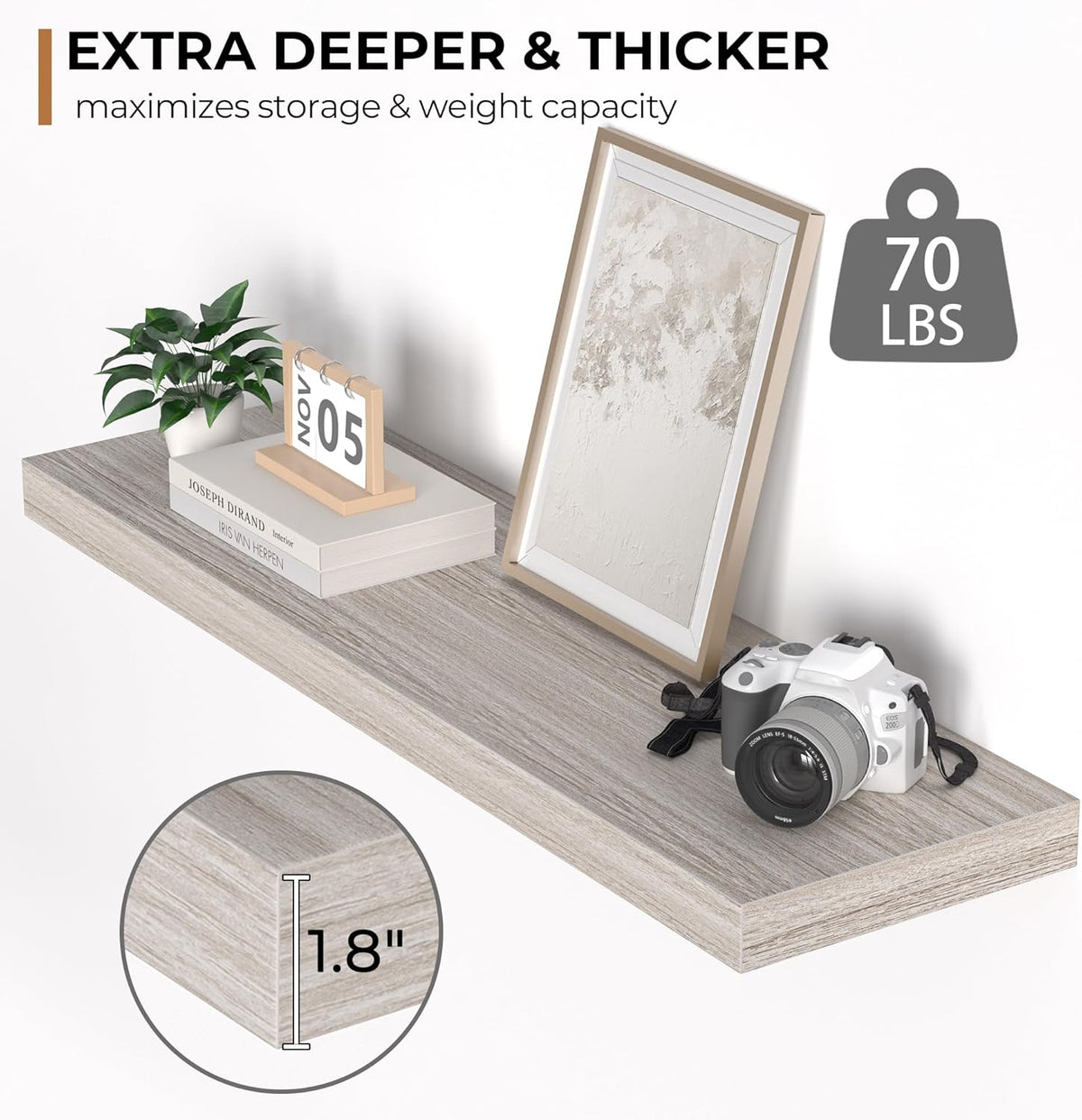 Floating Shelves - 10.3 Inch Deep Wall Shelf for Decor & Storage - Wall Mounted Display Shelving
