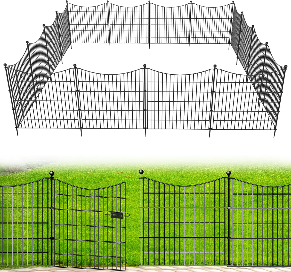 15 Panels Decorative Garden Fence with Gate, 32 in(H) X 35.4 ft(L) No Dig Dog Fence Animal Barrier