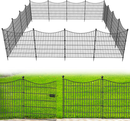 15 Panels Decorative Garden Fence with Gate, 32 in(H) X 35.4 ft(L) No Dig Dog Fence Animal Barrier