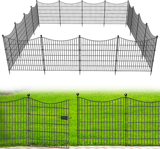 15 Panels Decorative Garden Fence with Gate, 32 in(H) X 35.4 ft(L) No Dig Dog Fence Animal Barrier