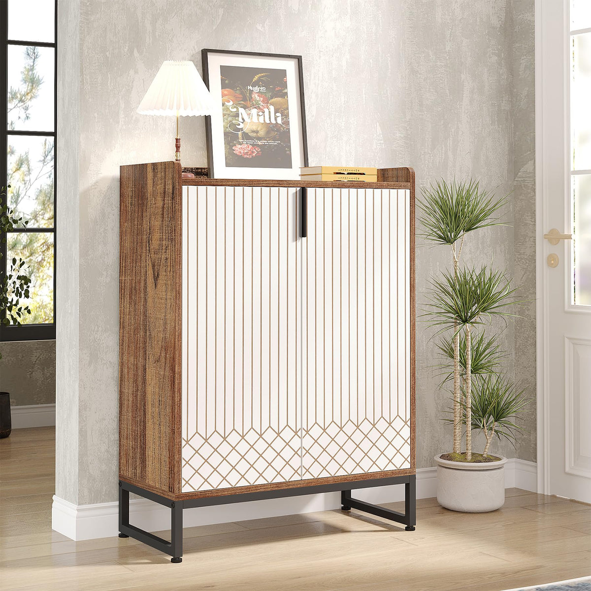Tribesigns Modern Shoe Cabinet for Entryway, 25 Pairs Shoe Cabinet with Doors, Wood 5-Tier Shoe