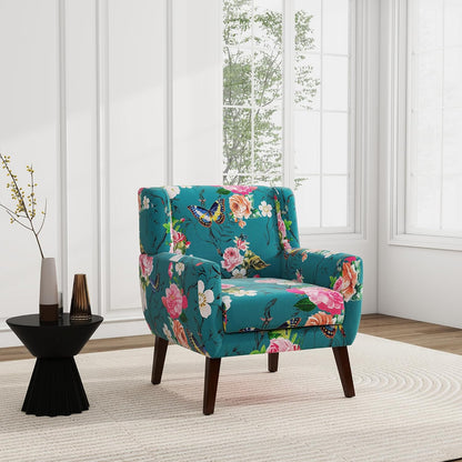 UIXE Floral Accent Chair, Modern Upholstered Armchair in Fabric for Living Room, Comfy Club Arm