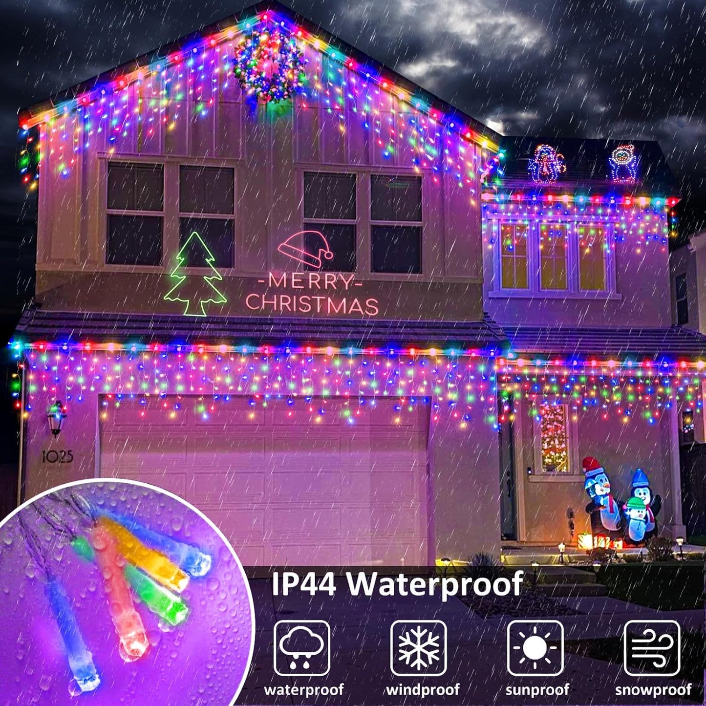 Icicle Lights for Outside, 33FT 400 LED Icicle Christmas Lights Outdoor Indoor with 8 Modes 75