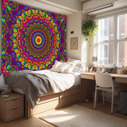 PSYHILAR Blacklight Mandala Boho Tapestry, Black Light Bohemian Hippie Poster for Adults and Teens