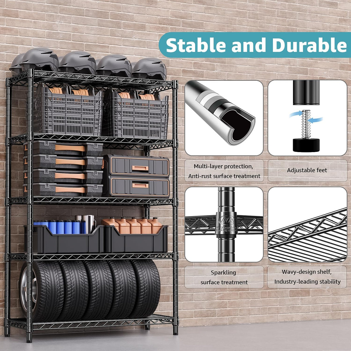 1750 lbs Steel Storage Shelving 5-Tier Utility Shelving Unit Steel Organizer Wire Rack for