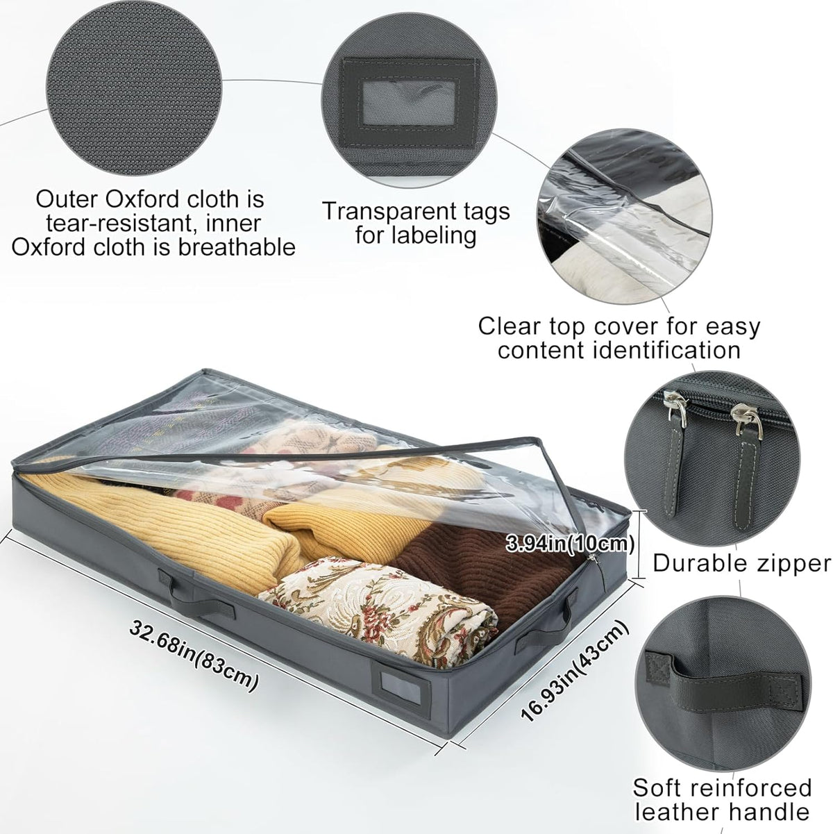 4-Inch Under Bed Storage Containers, Low Profile UnderBed Storage Organizer, Under Crib/Couch