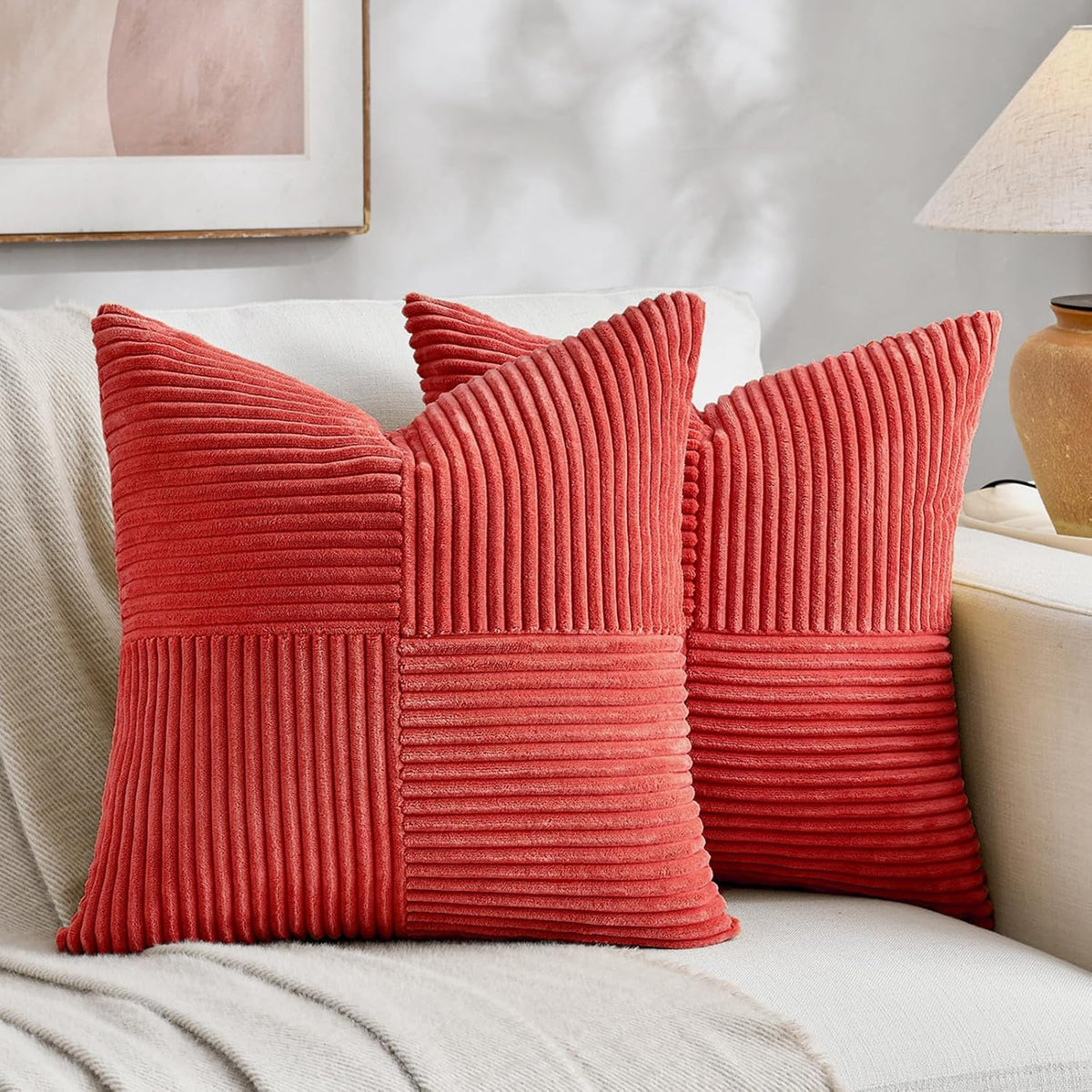 Fancy Homi 2 Packs Red Decorative Throw Pillow Covers 22x22 Inch for Living Room Couch Bed Sofa